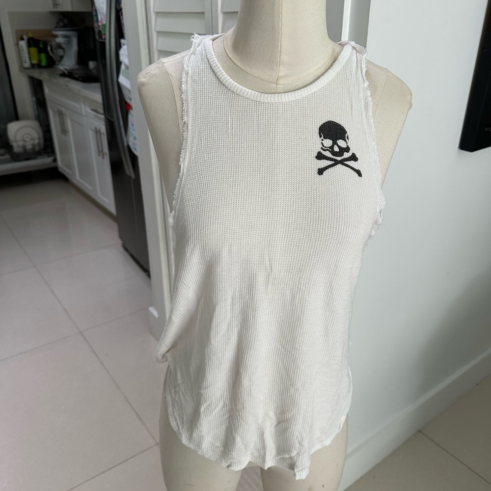 Soulcycle Skull White Waffle Muscle Tank